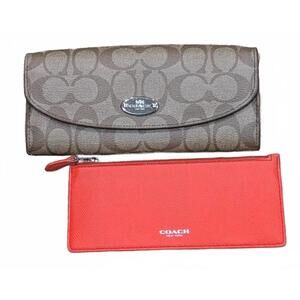 Authentic 2 Peice Coach Canvas Red Brown Envelope Wallet